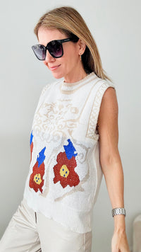 Folklore Floral Sweater Vest-00 Sleevless Tops-CBALY-Coastal Bloom Boutique, find the trendiest versions of the popular styles and looks Located in Indialantic, FL