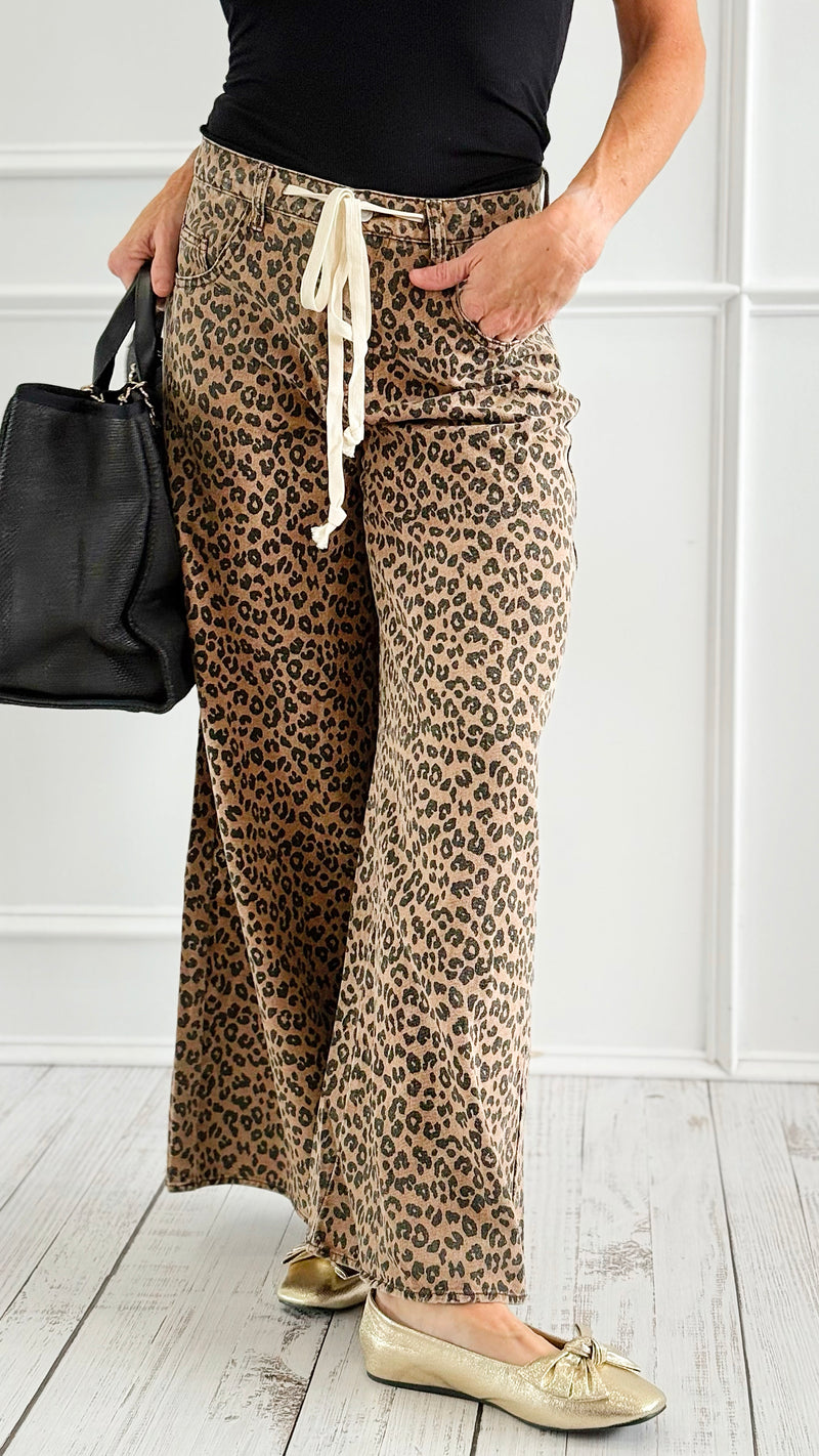 Cafe' Sauvage Leopard Printed Wide Leg Pant-100 Pants-NoaBoa-Coastal Bloom Boutique, find the trendiest versions of the popular styles and looks Located in Indialantic, FL