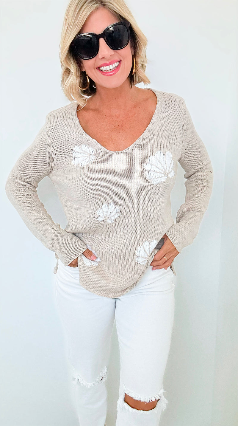 Seashore Shell Knit Sweater-140 Sweaters-Miracle-Coastal Bloom Boutique, find the trendiest versions of the popular styles and looks Located in Indialantic, FL