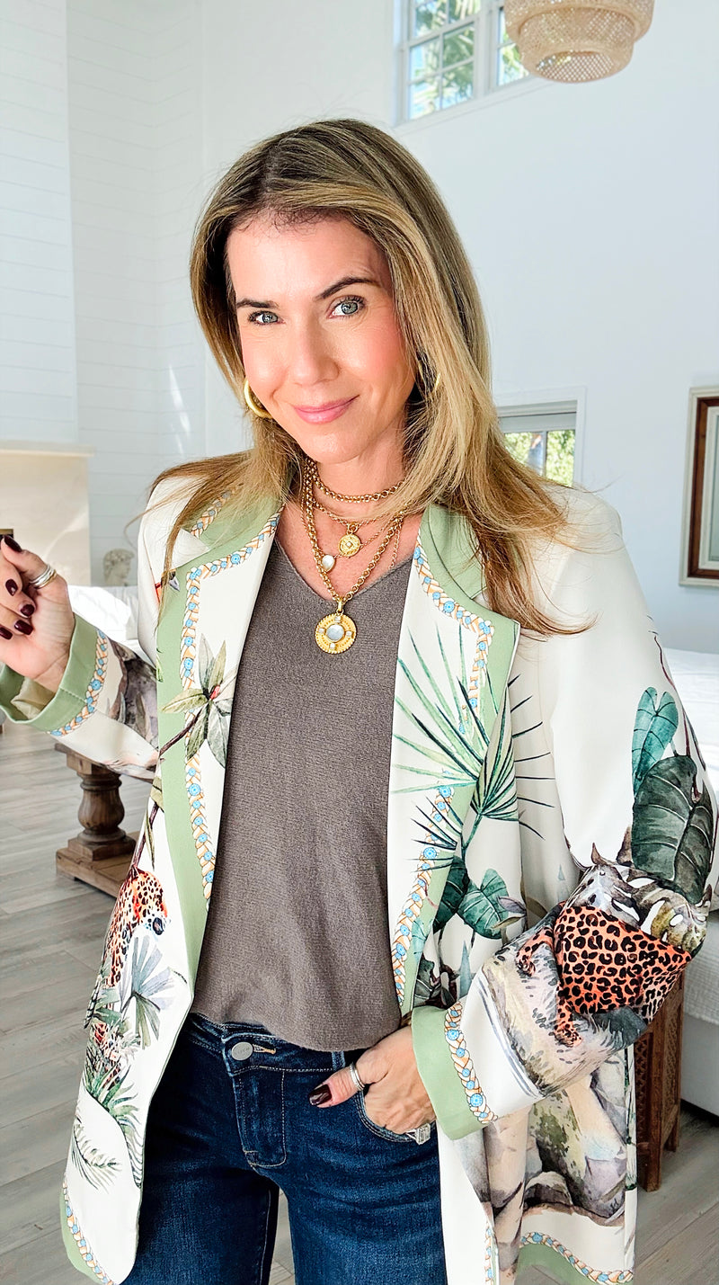 Tropic Jungle Italian Blazer-160 Jackets-Italianissimo-Coastal Bloom Boutique, find the trendiest versions of the popular styles and looks Located in Indialantic, FL
