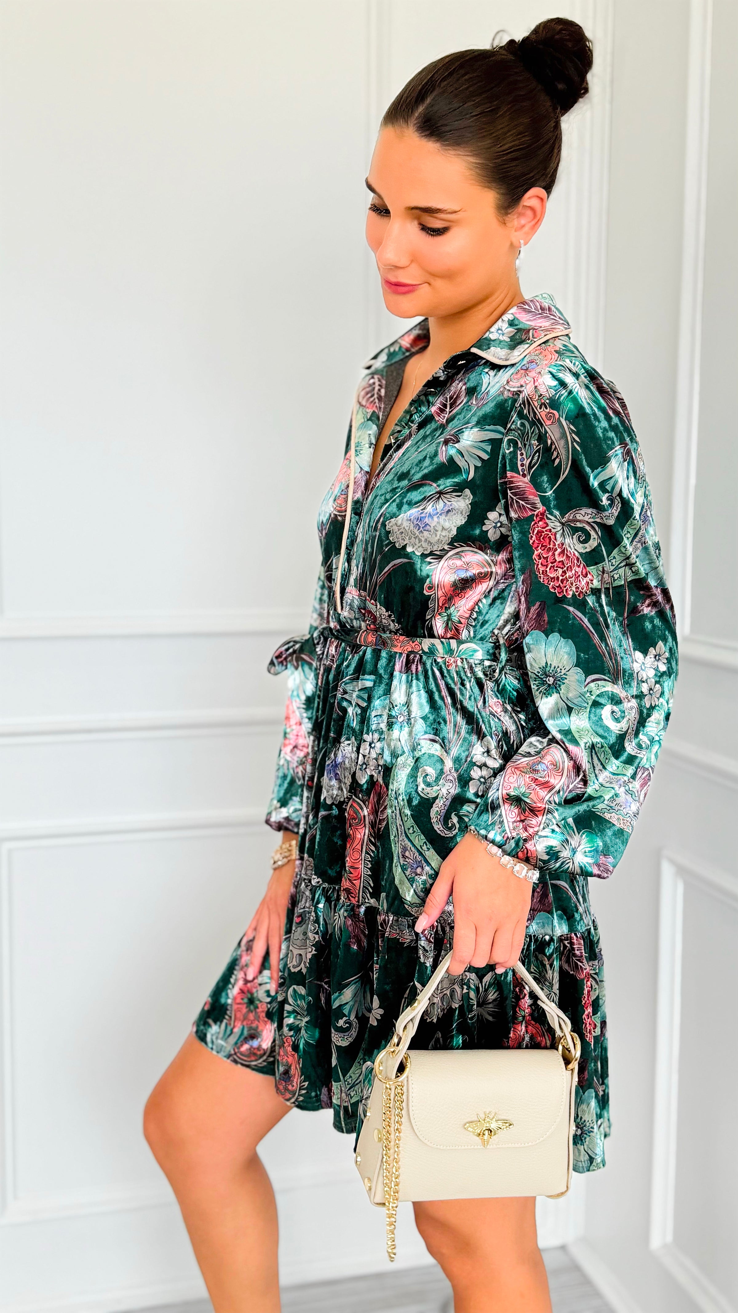 Paisley Poem Tiered Velvet Dress-200 Dresses/Jumpsuits/Rompers-JODIFL-Coastal Bloom Boutique, find the trendiest versions of the popular styles and looks Located in Indialantic, FL
