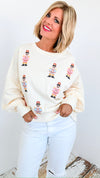 Nutcracker Cross Stitch Sweatshirt-140 Sweaters-Peach Love California-Coastal Bloom Boutique, find the trendiest versions of the popular styles and looks Located in Indialantic, FL