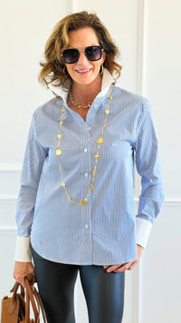 Classic Contrast Collar Top - Navy-130 Long Sleeve Tops-Must Have-Coastal Bloom Boutique, find the trendiest versions of the popular styles and looks Located in Indialantic, FL