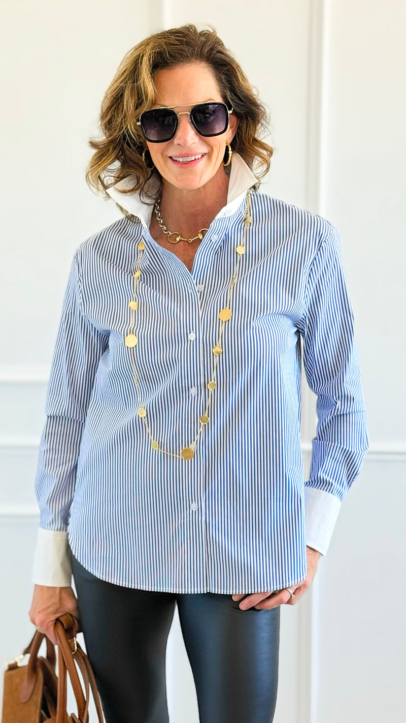 Classic Contrast Collar Top - Navy-130 Long Sleeve Tops-Must Have-Coastal Bloom Boutique, find the trendiest versions of the popular styles and looks Located in Indialantic, FL