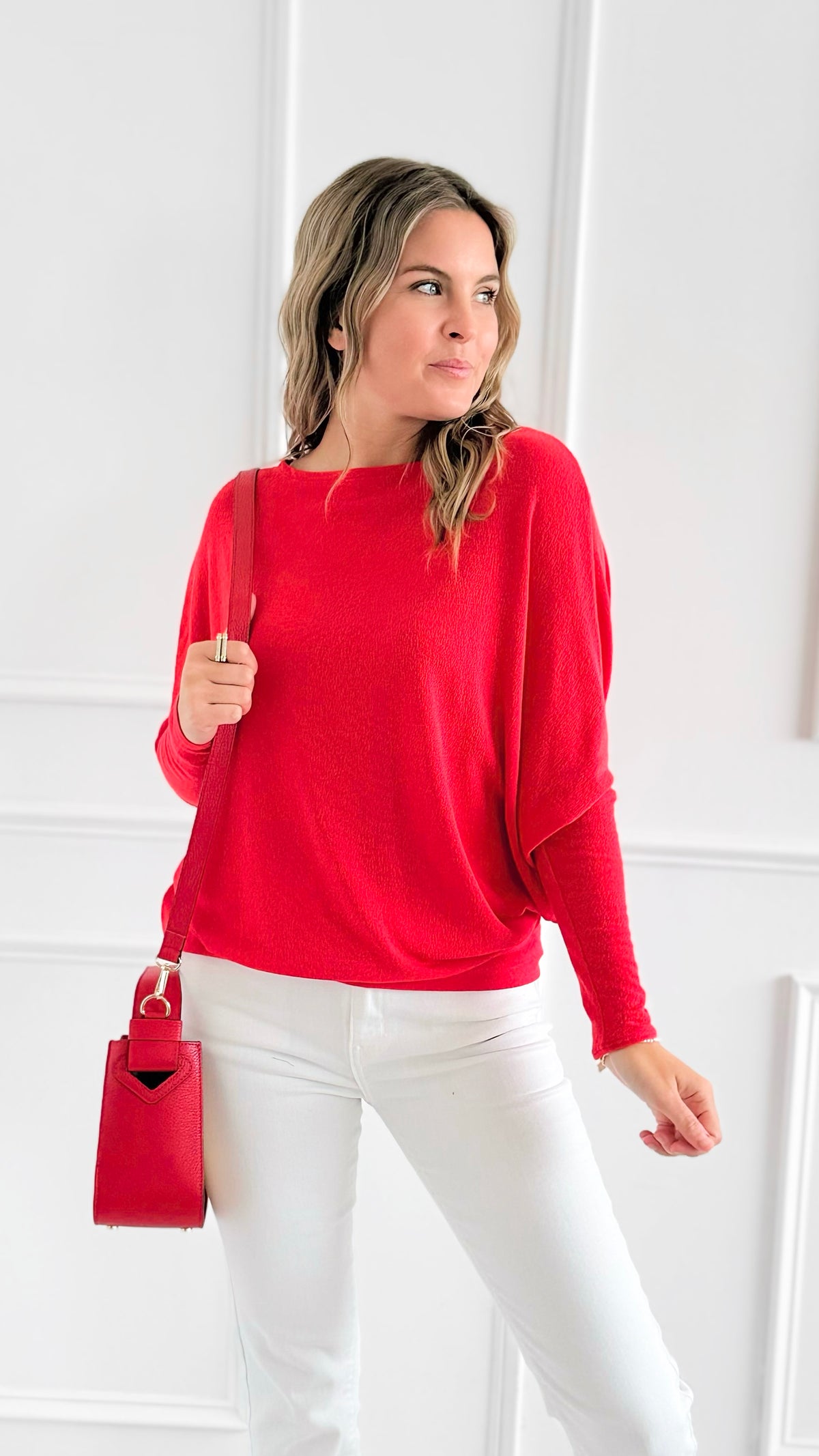 Cloud Comfort Everywhere Dolman Top - Tomato Red-110 Long Sleeve Tops-Charlotte Avery-Coastal Bloom Boutique, find the trendiest versions of the popular styles and looks Located in Indialantic, FL