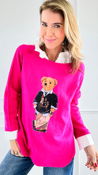 Jerry The Bear Italian Pullover- Fuchsia-140 Sweaters-Italianissimo-Coastal Bloom Boutique, find the trendiest versions of the popular styles and looks Located in Indialantic, FL