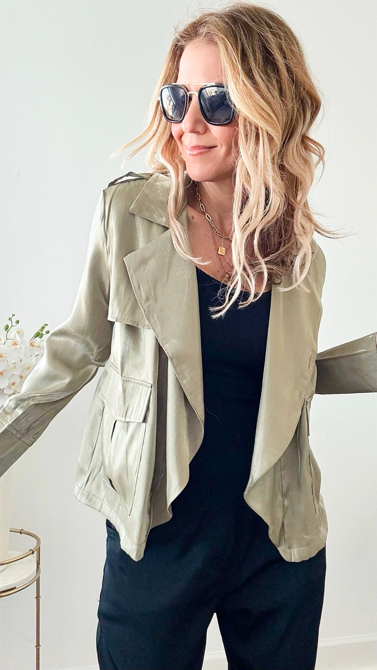 Open Front Jacket-Olive-160 Jackets-Rousseau-Coastal Bloom Boutique, find the trendiest versions of the popular styles and looks Located in Indialantic, FL