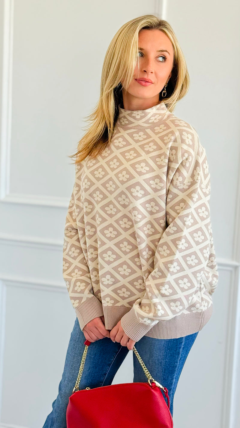 Darling Daisies Jacquard Sweater-140 Sweaters-TEA N ROSE-Coastal Bloom Boutique, find the trendiest versions of the popular styles and looks Located in Indialantic, FL
