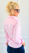 Long Sleeve Poplin Button Down Blouse- Pink-130 Long sleeve top-Active Basic-Coastal Bloom Boutique, find the trendiest versions of the popular styles and looks Located in Indialantic, FL