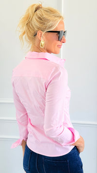 Long Sleeve Poplin Button Down Blouse- Pink-130 Long sleeve top-Active Basic-Coastal Bloom Boutique, find the trendiest versions of the popular styles and looks Located in Indialantic, FL