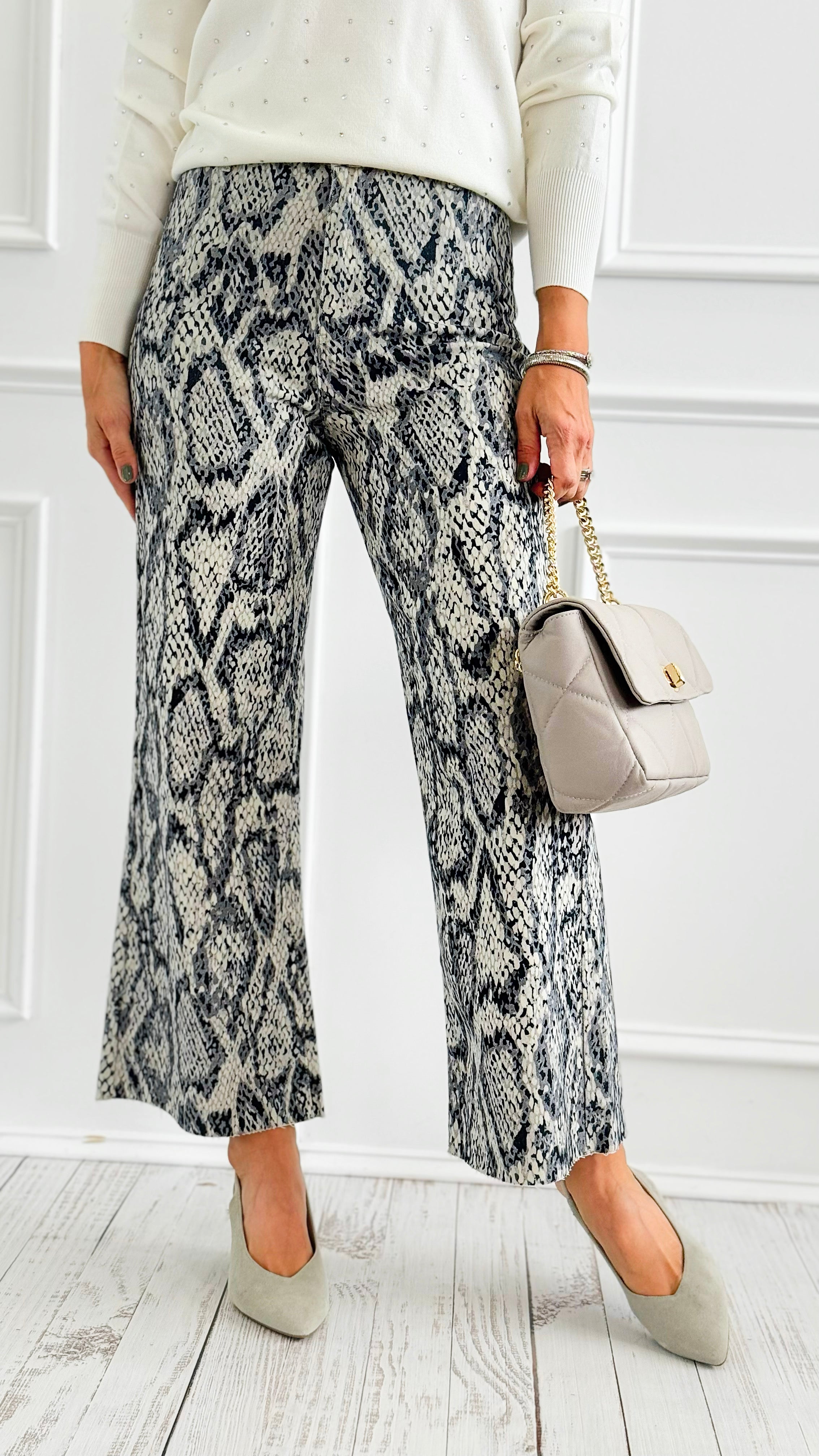 Stretch Wide Leg High Rise Cropped Denim Jean - Snake-190 Denim-Anniewear-Coastal Bloom Boutique, find the trendiest versions of the popular styles and looks Located in Indialantic, FL
