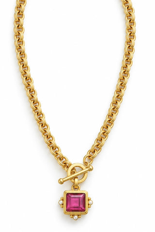 Vitoria Radiance Square Toggle Pendant Necklace - Hot Pink/MOP - BETTY