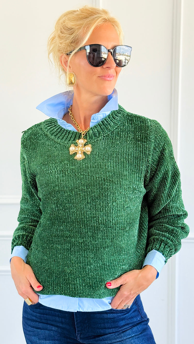 Cuddle Cloud Chenille Sweater - Dk Green-140 Sweaters-Zenana-Coastal Bloom Boutique, find the trendiest versions of the popular styles and looks Located in Indialantic, FL