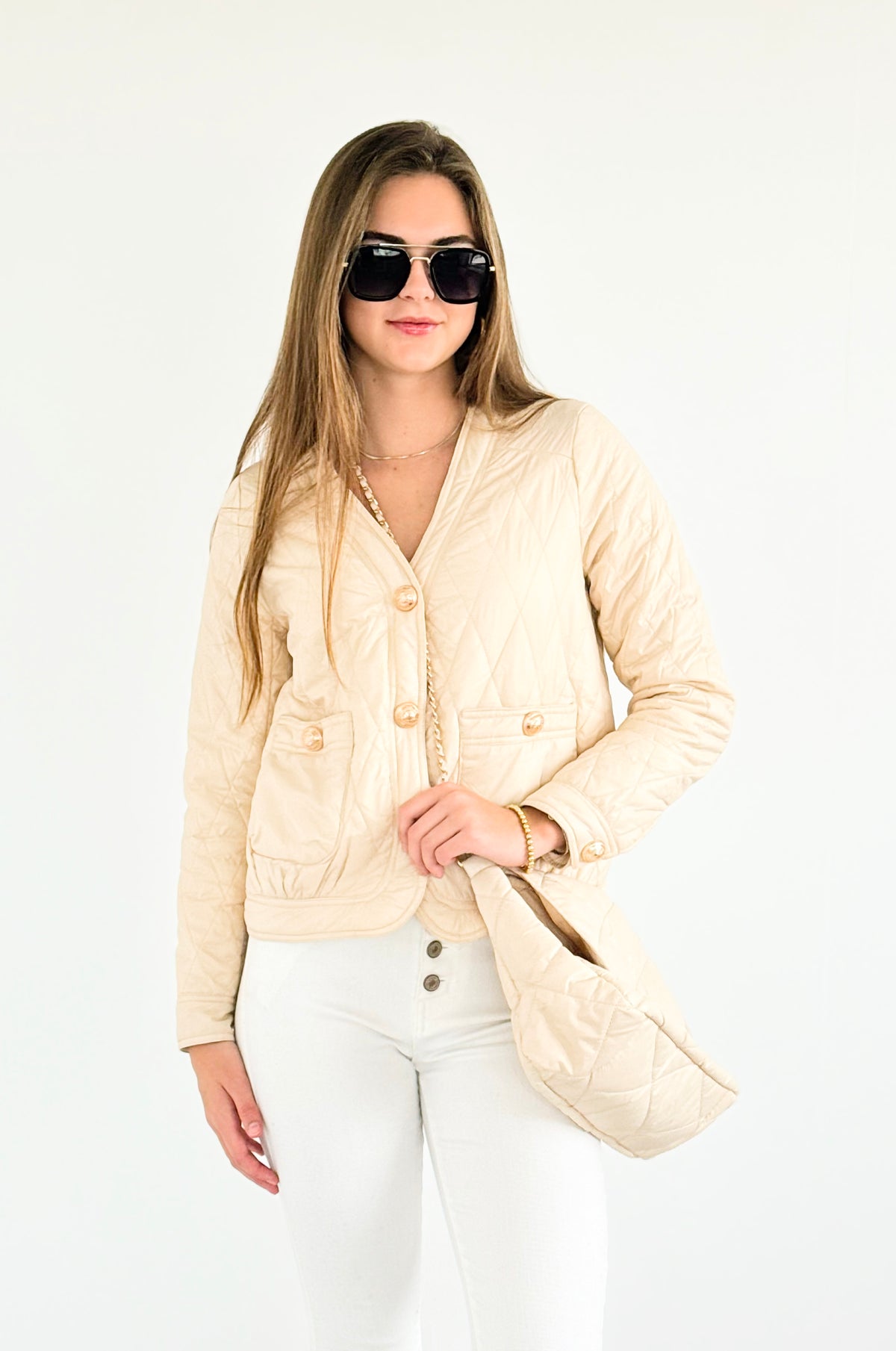 Pre Order - Puffer Jacket & Matching Bag - Beige-JOH APPAREL-Coastal Bloom Boutique, find the trendiest versions of the popular styles and looks Located in Indialantic, FL