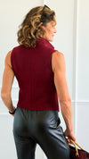 Lapel Luxe Sweater Vest-Wine-100 Sleeveless Tops-Z STUDIO-Coastal Bloom Boutique, find the trendiest versions of the popular styles and looks Located in Indialantic, FL