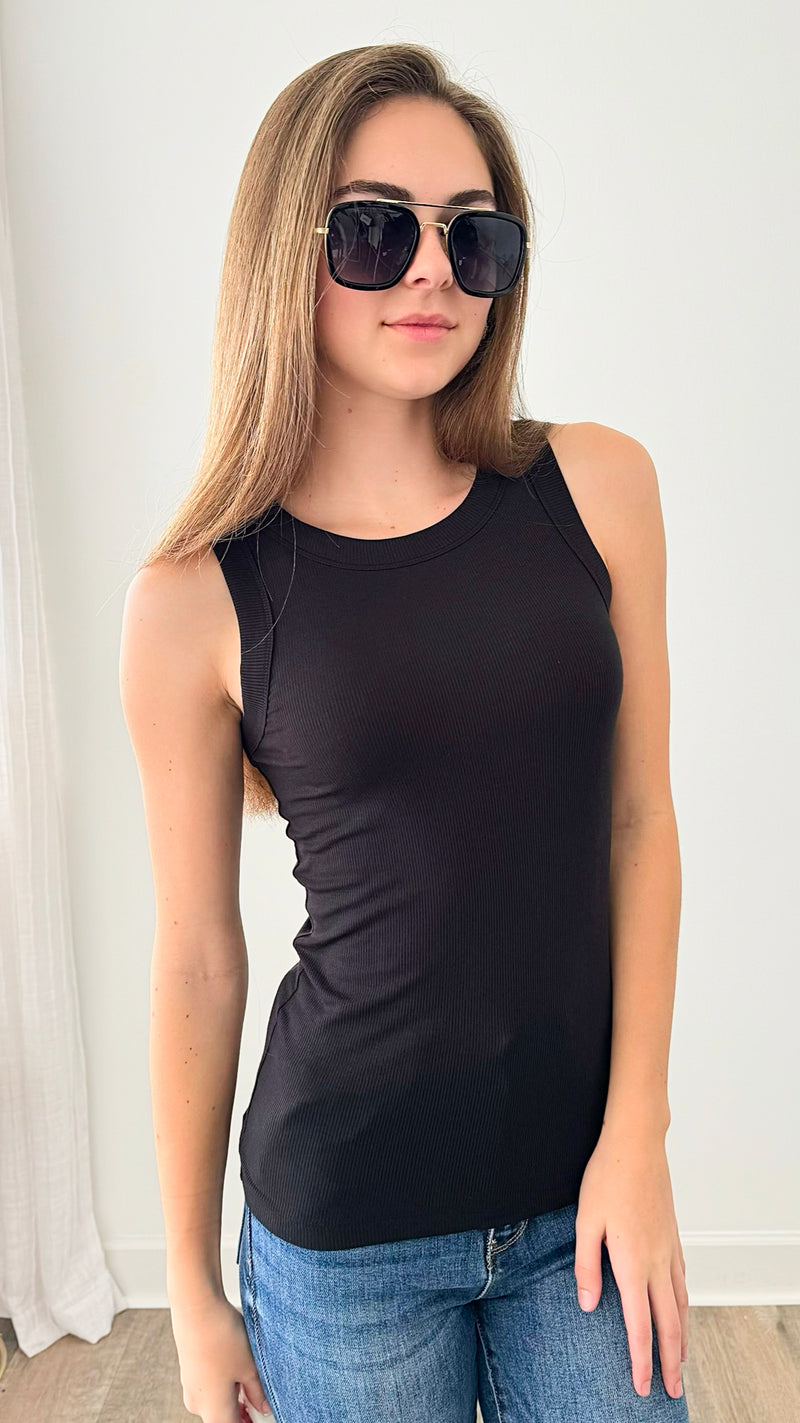 Ribbed Round Neck Tank Top - Black-100 Sleeveless Tops-Zenana-Coastal Bloom Boutique, find the trendiest versions of the popular styles and looks Located in Indialantic, FL