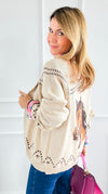 Jacquard Western Sweater Cardigan-140 Sweaters-Blu Pepper-Coastal Bloom Boutique, find the trendiest versions of the popular styles and looks Located in Indialantic, FL