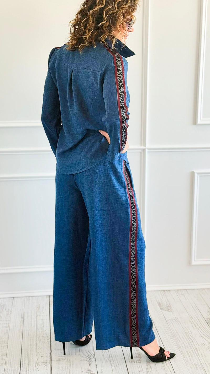 Leopard Ribbon Italian Pant Set-210 Loungewear/Sets-Mitica & Co-Coastal Bloom Boutique, find the trendiest versions of the popular styles and looks Located in Indialantic, FL