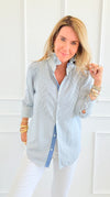 Italian Amelia Amore Di Righe Ruffle Blouse-110 Long Sleeve Tops-Italianissimo-Coastal Bloom Boutique, find the trendiest versions of the popular styles and looks Located in Indialantic, FL