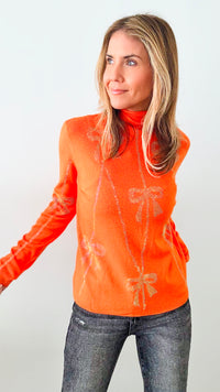 Rhinestones Bows Turtleneck Sweater - Orange-140 Sweaters-CBALY-Coastal Bloom Boutique, find the trendiest versions of the popular styles and looks Located in Indialantic, FL