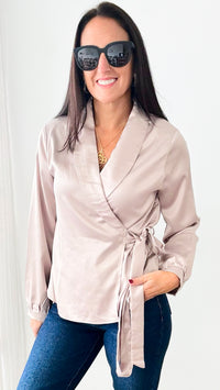 Charm Me Satin Blouse - Ecru-130 Long Sleeve Tops-HYFVE-Coastal Bloom Boutique, find the trendiest versions of the popular styles and looks Located in Indialantic, FL