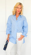 Line Up Relaxed Italian Tunic- Sky Blue-110 Long Sleeve Tops-SEE YOU IN ROME-Coastal Bloom Boutique, find the trendiest versions of the popular styles and looks Located in Indialantic, FL