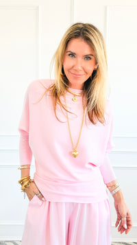 Soft Radiant Ribbed Long Sleeve Top- Pink