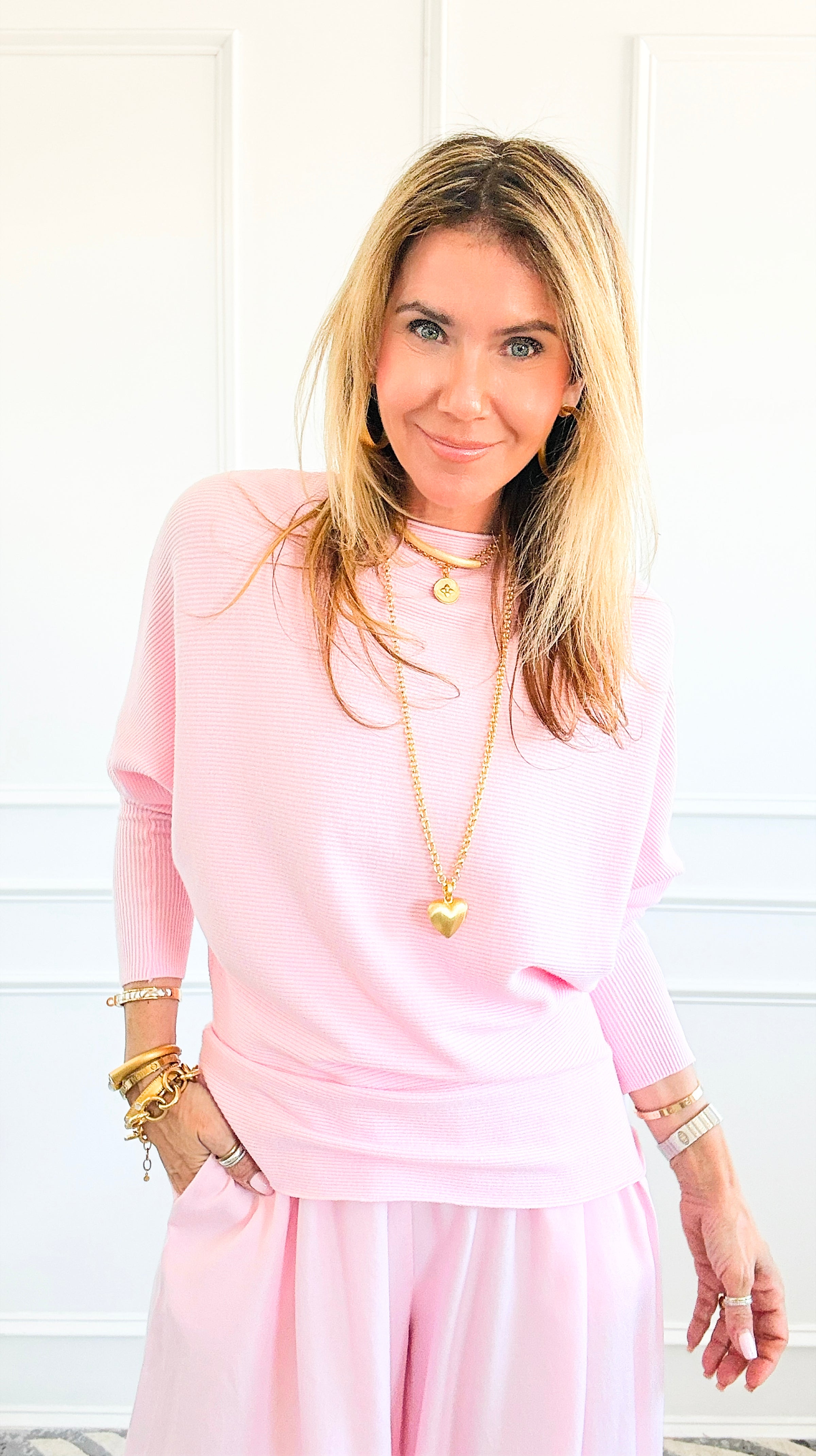 Soft Radiant Ribbed Long Sleeve Top- Pink