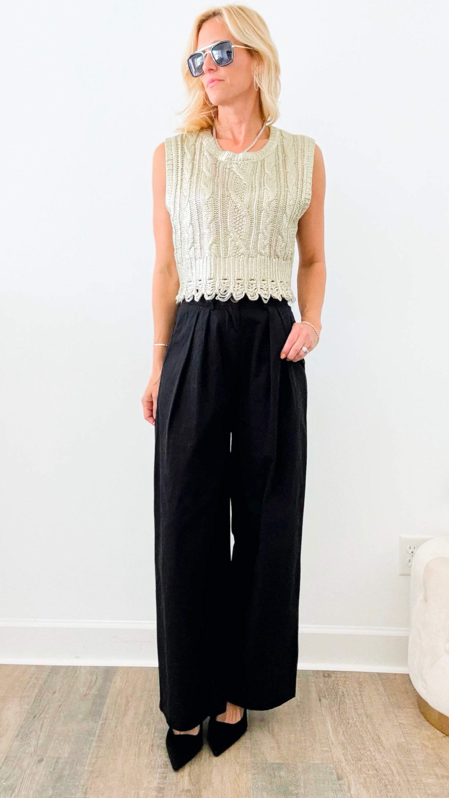Front Pleated Wide Trouser-Black-170 Bottoms-Edit By Nine-Coastal Bloom Boutique, find the trendiest versions of the popular styles and looks Located in Indialantic, FL