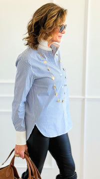 Classic Contrast Collar Top - Navy-130 Long Sleeve Tops-Must Have-Coastal Bloom Boutique, find the trendiest versions of the popular styles and looks Located in Indialantic, FL