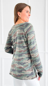 Street Chic Camo Top-110 Long Sleeve Tops-Heimish-Coastal Bloom Boutique, find the trendiest versions of the popular styles and looks Located in Indialantic, FL