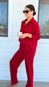 Chic & Cozy Eileen French Terry Pant Set - Cranberry-210 Loungewear/sets-EC COLLECTION INC-Coastal Bloom Boutique, find the trendiest versions of the popular styles and looks Located in Indialantic, FL