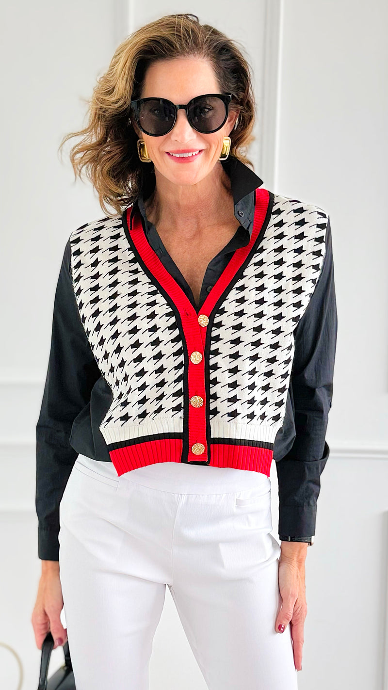 Cardigan Blouse Combo Top-130 Long Sleeve Tops-pastel design-Coastal Bloom Boutique, find the trendiest versions of the popular styles and looks Located in Indialantic, FL