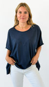 Everyday Italian Relaxed Top-Navy-110 short Sleeve Top-Italianissimo-Coastal Bloom Boutique, find the trendiest versions of the popular styles and looks Located in Indialantic, FL