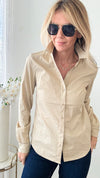 Classic Button Down Top - Khaki-130 Long Sleeve Tops-Love Tree Fashion-Coastal Bloom Boutique, find the trendiest versions of the popular styles and looks Located in Indialantic, FL
