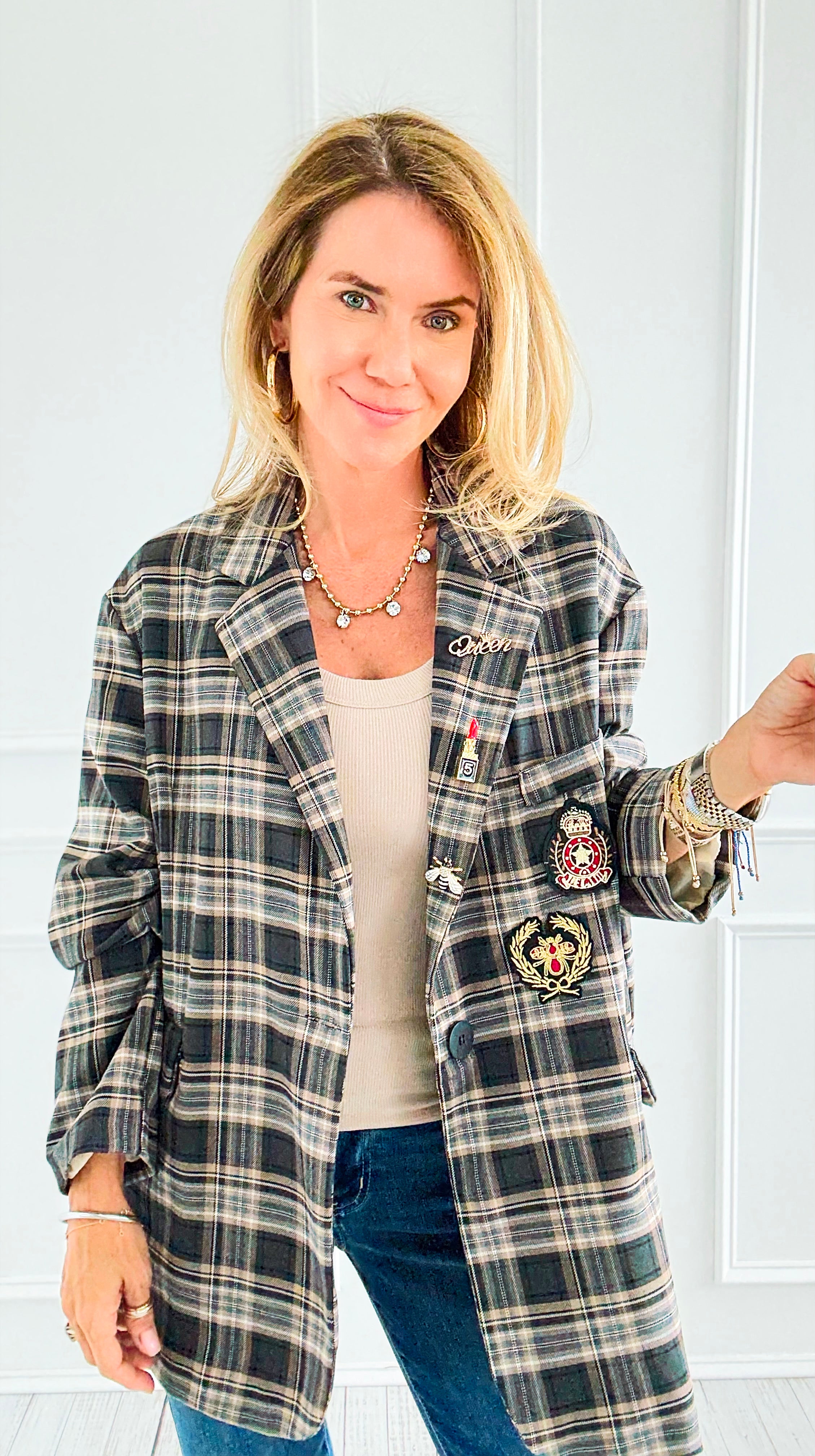 Bee Chic Italian Blazer- Gray-160 Jackets-TATTOO Z-Coastal Bloom Boutique, find the trendiest versions of the popular styles and looks Located in Indialantic, FL