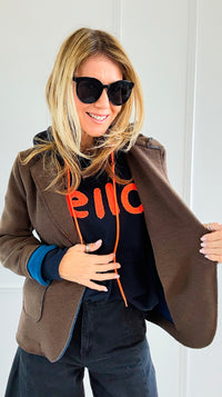 Italian Double Take Blazer II Brown/Blue-160 Jackets-BONITO SRL-Coastal Bloom Boutique, find the trendiest versions of the popular styles and looks Located in Indialantic, FL