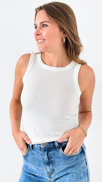 Ribbed Crew Neck Tank Top - Off White-100 Sleeveless Tops-Zenana-Coastal Bloom Boutique, find the trendiest versions of the popular styles and looks Located in Indialantic, FL