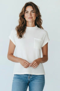 Everyday Waffle Knit Top - Ivory-110 Short Sleeve Tops-Zenana-Coastal Bloom Boutique, find the trendiest versions of the popular styles and looks Located in Indialantic, FL