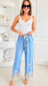 Elegant Edge Italian Palazzos - Steel Blue-pants-Italianissimo-Coastal Bloom Boutique, find the trendiest versions of the popular styles and looks Located in Indialantic, FL