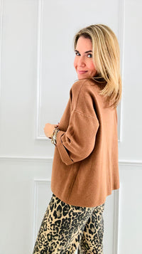 Chic Split Italian Sweater- Camel-140 Sweaters-Italianissimo-Coastal Bloom Boutique, find the trendiest versions of the popular styles and looks Located in Indialantic, FL