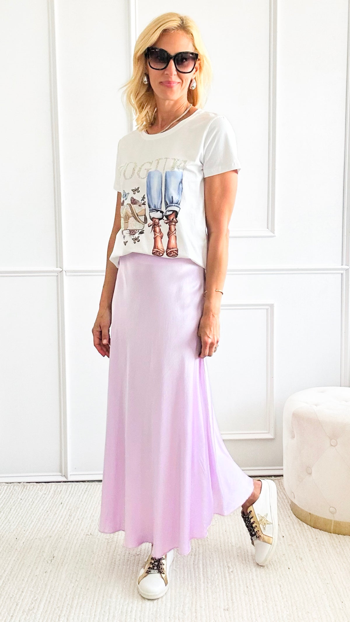 Brooklyn Italian Satin Midi Skirt - Lilac-170 Bottoms-Germany-Coastal Bloom Boutique, find the trendiest versions of the popular styles and looks Located in Indialantic, FL