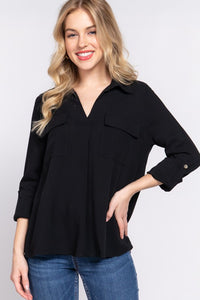 Midnight Charm Pocket Blouse-100 Sleeveless Tops-Active Basic-Coastal Bloom Boutique, find the trendiest versions of the popular styles and looks Located in Indialantic, FL