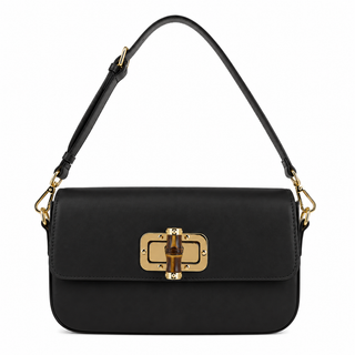 Bamboo Lock Italian Leather Crossbody - Black