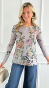 Wild Beauty Long Sleeved Mesh Top - Grey-110 Long Sleeve Tops-Origami Fashion Inc-Coastal Bloom Boutique, find the trendiest versions of the popular styles and looks Located in Indialantic, FL