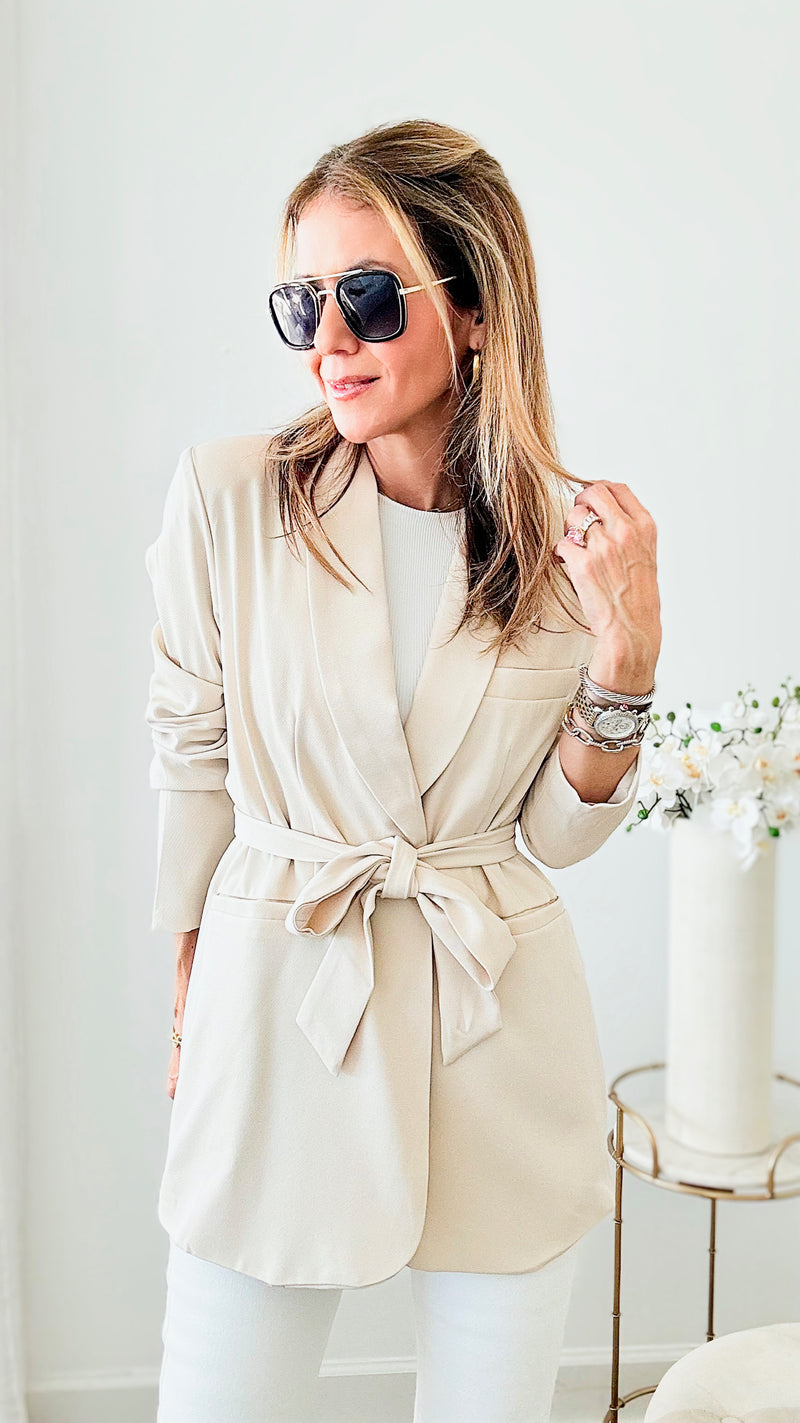 Personal Record Belted Blazer - Ecru-160 Jackets-HYFVE-Coastal Bloom Boutique, find the trendiest versions of the popular styles and looks Located in Indialantic, FL