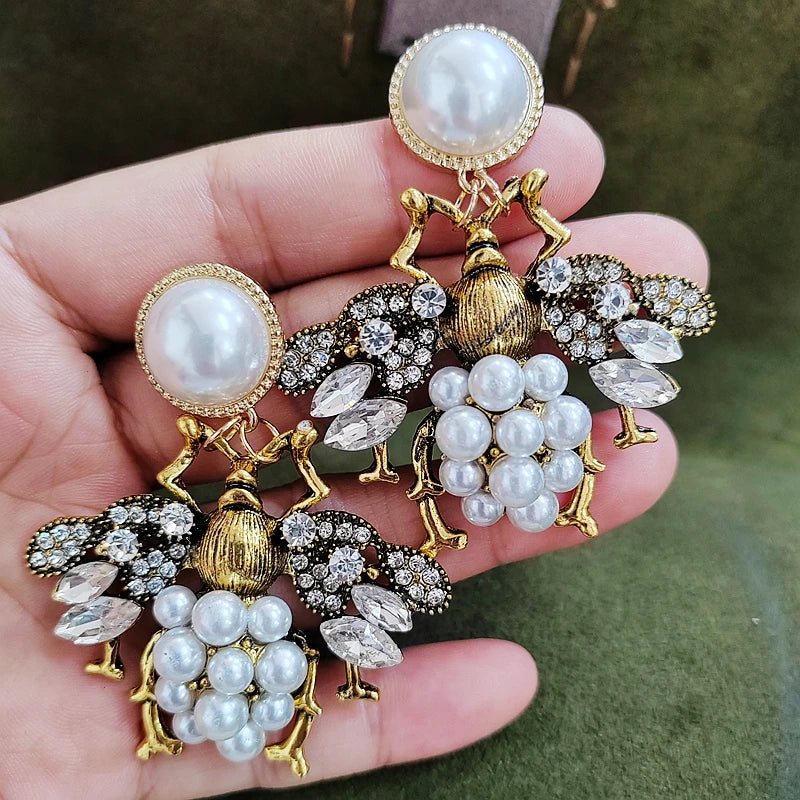 CZ Queen-Bee Pearled Earrings-230 Jewelry-Chasing Bandits-Coastal Bloom Boutique, find the trendiest versions of the popular styles and looks Located in Indialantic, FL