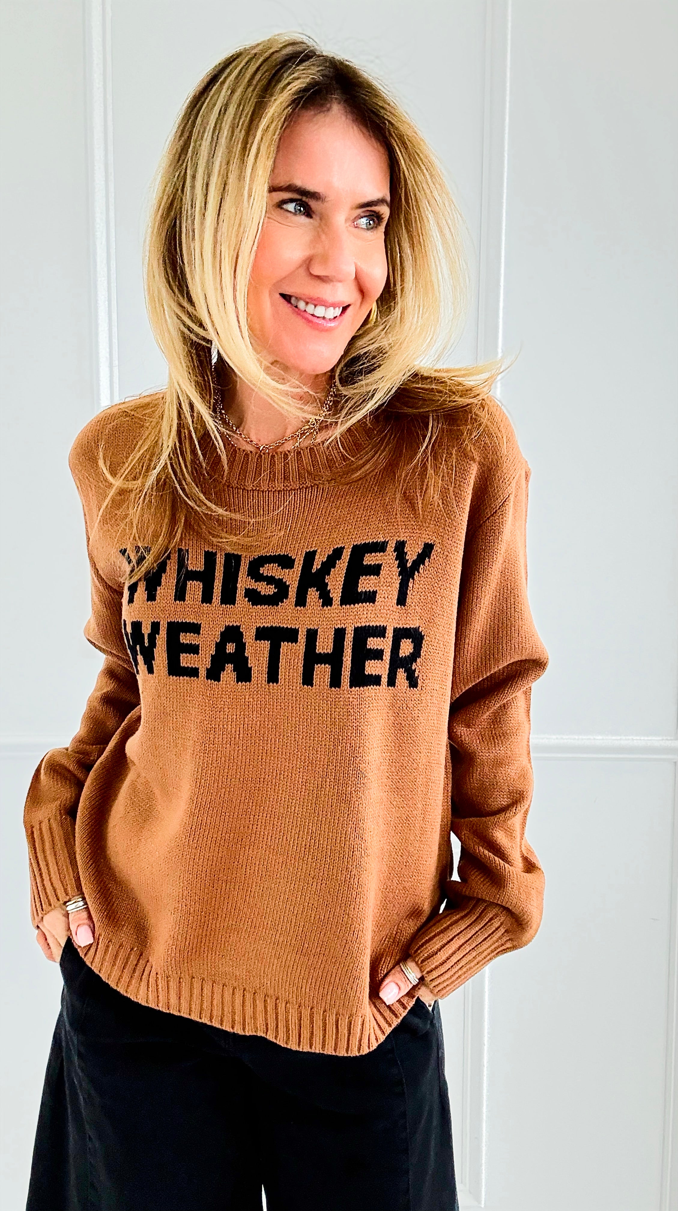 Whiskey Weather Sweater- Brown-140 Sweaters-PANACHE APPAREL-Coastal Bloom Boutique, find the trendiest versions of the popular styles and looks Located in Indialantic, FL