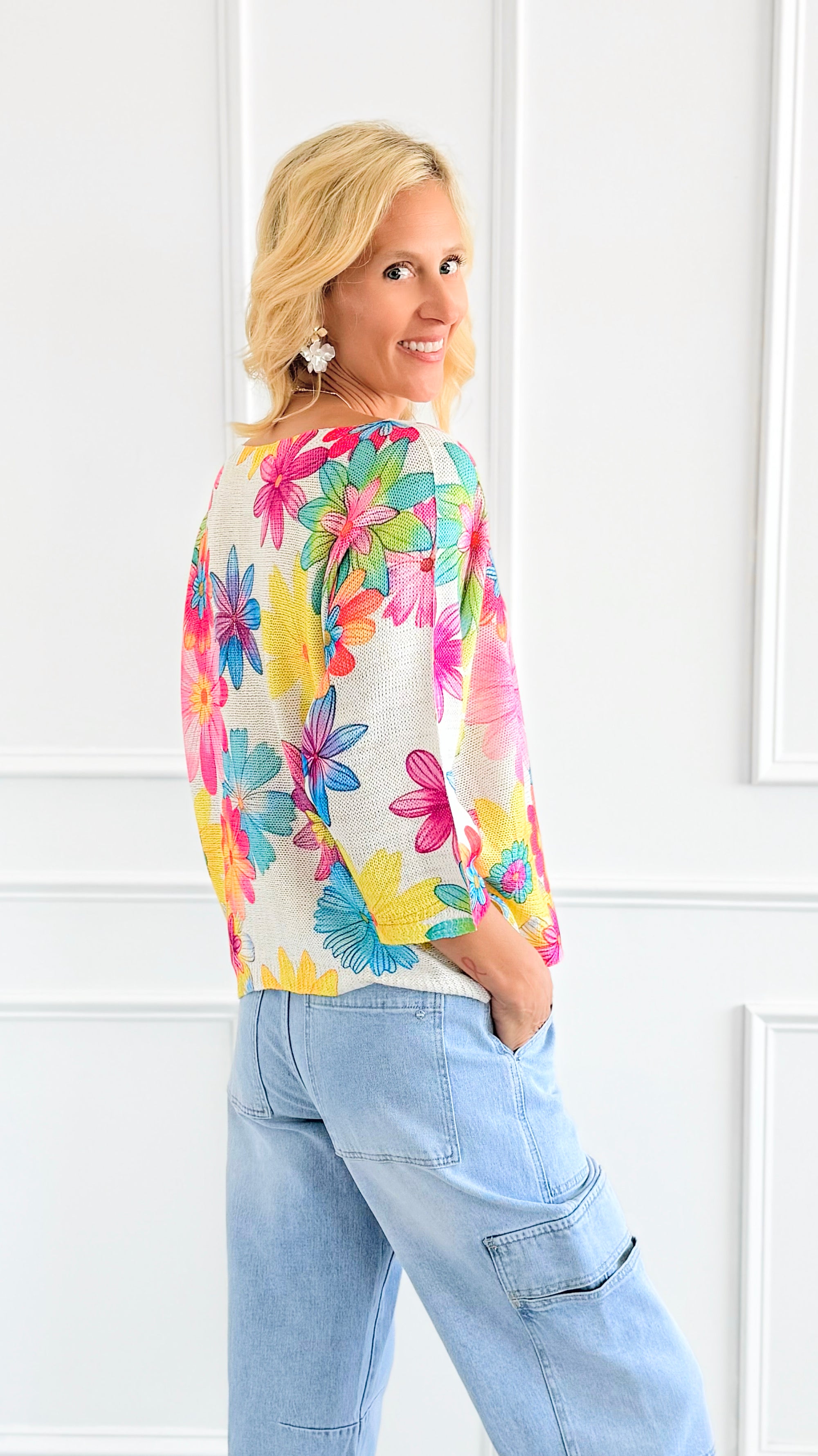 Bold Blossom St Tropez Italian Knit Sweater-140 Sweaters-FAITH/ SORPRESA-Coastal Bloom Boutique, find the trendiest versions of the popular styles and looks Located in Indialantic, FL