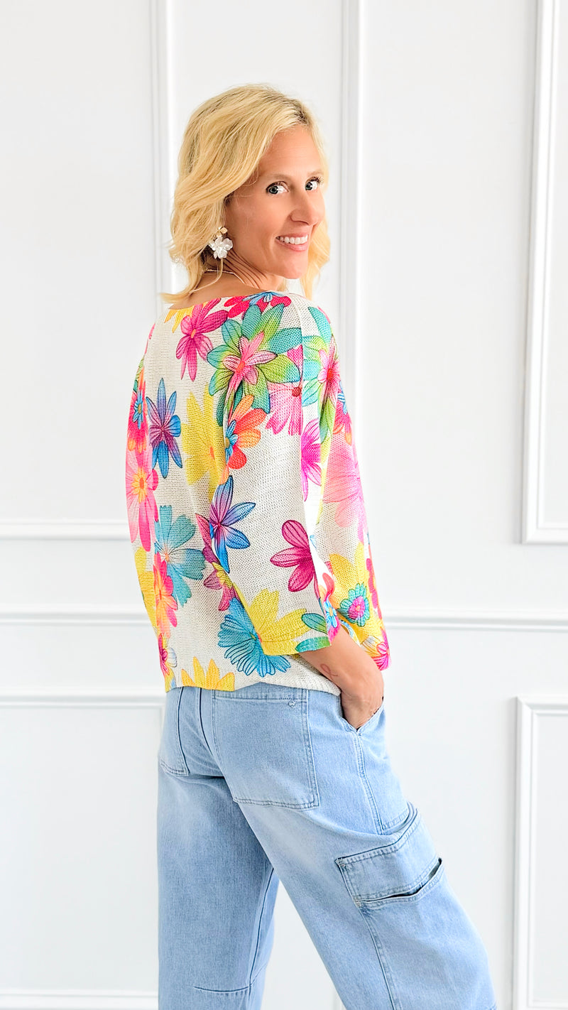 Bold Blossom St Tropez Italian Knit Sweater-140 Sweaters-FAITH/ SORPRESA-Coastal Bloom Boutique, find the trendiest versions of the popular styles and looks Located in Indialantic, FL